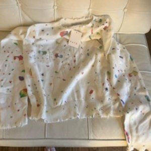 White paint splattered sweater by FATE Small for the artist in you! Unique item.